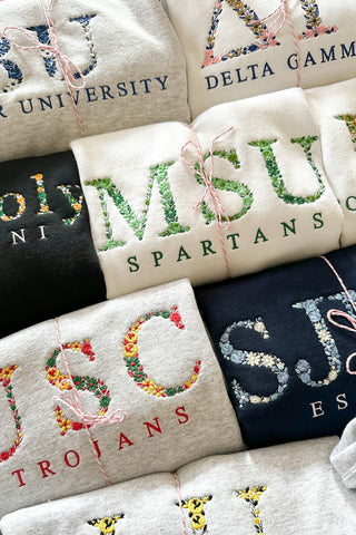 CUSTOMIZABLE Floral University Embroidered Crewneck/Hoodie