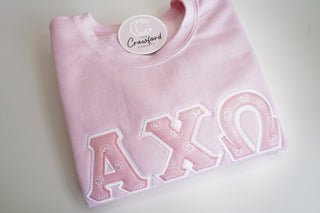 Pink Smiles Greek Stitched Lettered Embroidered Crewneck/Hoodie