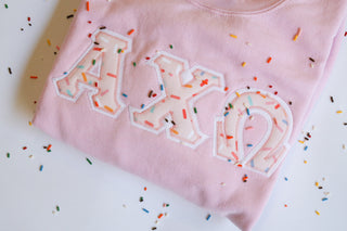 Pink Sprinkles Greek Stitched Lettered Embroidered Crewneck/Hoodie