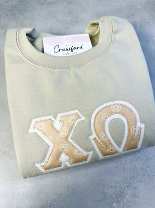 Sandy Smiles Greek Stitched Lettered Embroidered Crewneck/Hoodie