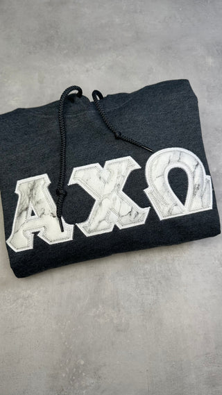 White Marble Greek Stitched Lettered Embroidered Crewneck/Hoodie