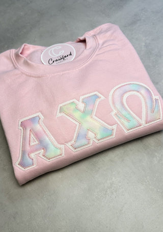 Trendy Tie Dye Greek Stitched Lettered Embroidered Crewneck/Hoodie